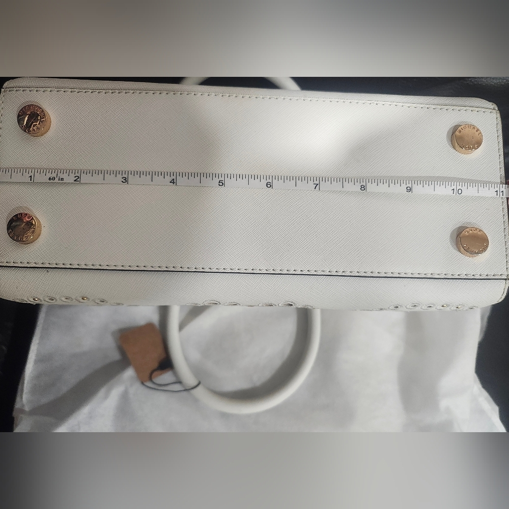 Like New Michael Kors White Geometric Studded Satchel - Picture 14 of 14